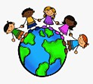 The earth with people holding hands above it